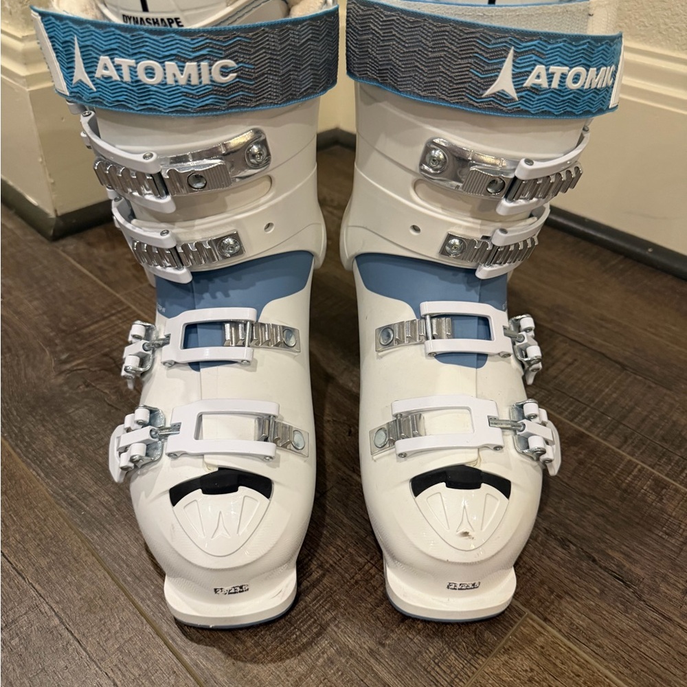 Women's White and Blue Atomic  Ski Race Boots